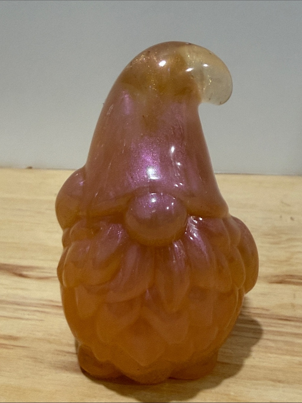 Iridescent Pink-Orange Ceramic Bird Gnome for Pet Décor